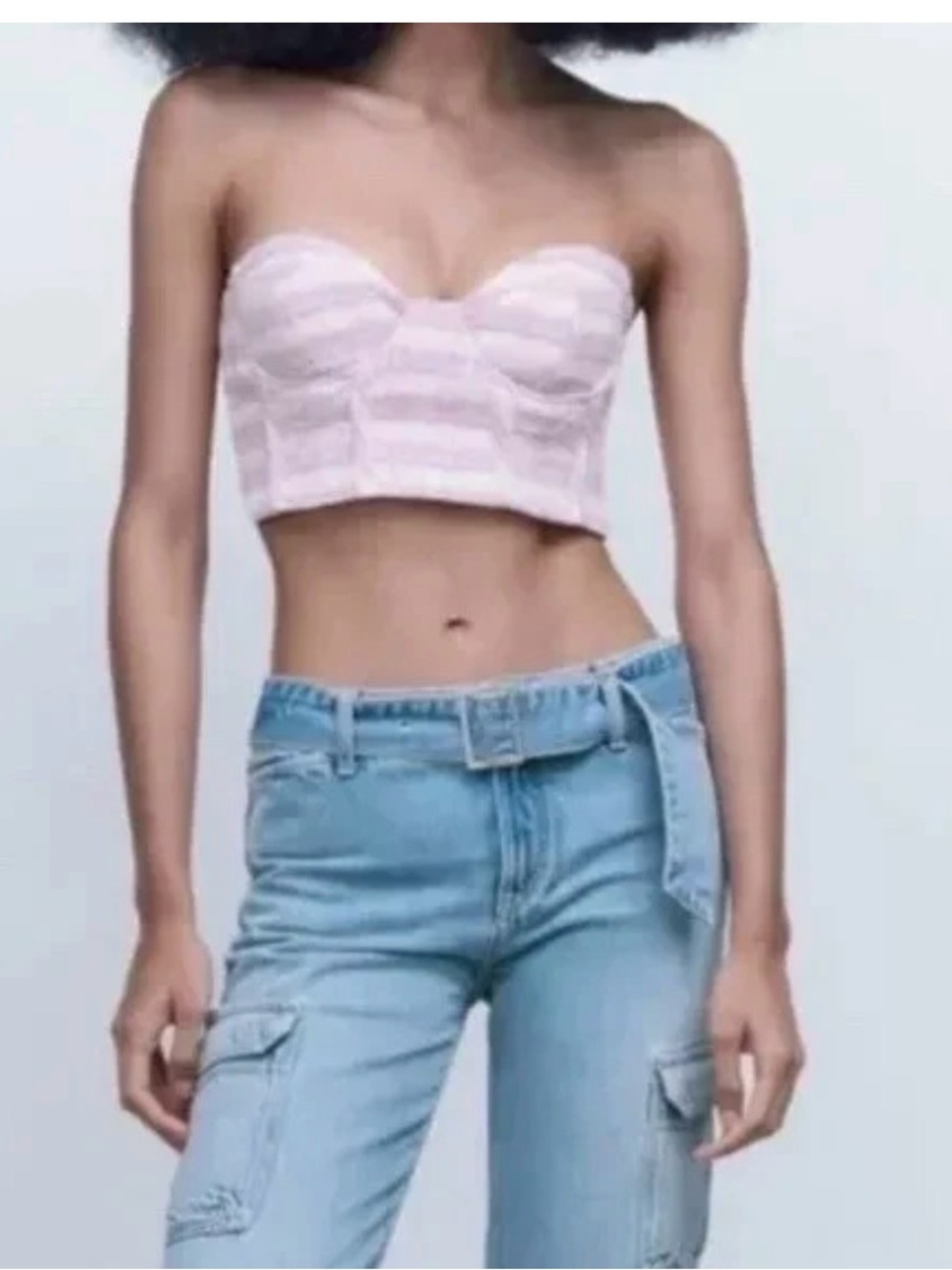 Zara Tweed Plaid Bustier Top With Padded Cups Purple/White